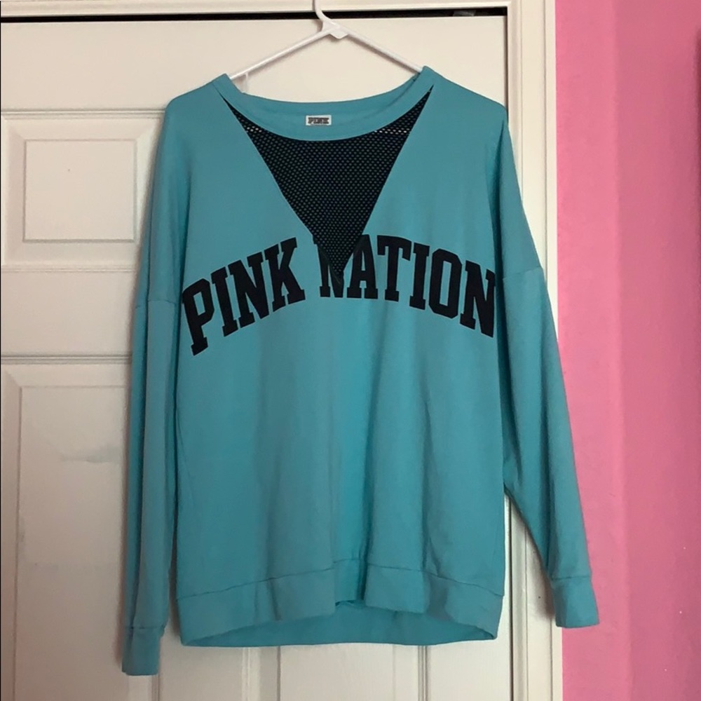 PINK sweatshirt with fishnet v neck